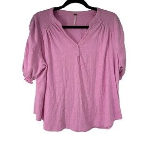 Free People Pink V Neck‎ Cotton Blend Top